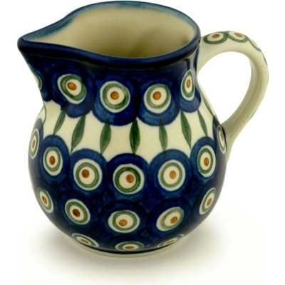 Polish Pottery Creamer 16 oz Peacock Leaves