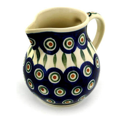 Polish Pottery Creamer 16 oz Peacock Leaves