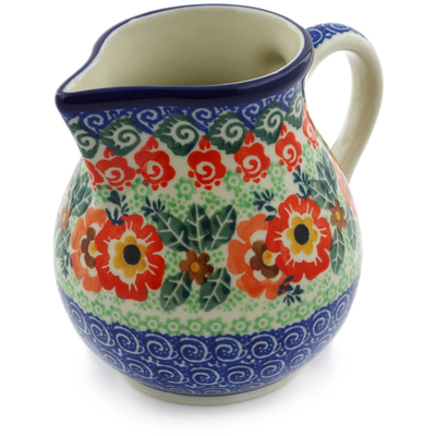 Polish Pottery Creamer 16 oz Wild Poppy Ring UNIKAT