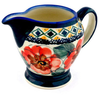 Polish Pottery Creamer 5 oz Peach Poppies UNIKAT