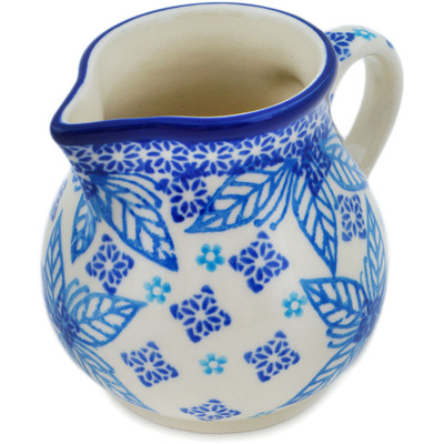 Polish Pottery Creamer 7 oz Blue Poinsettia UNIKAT