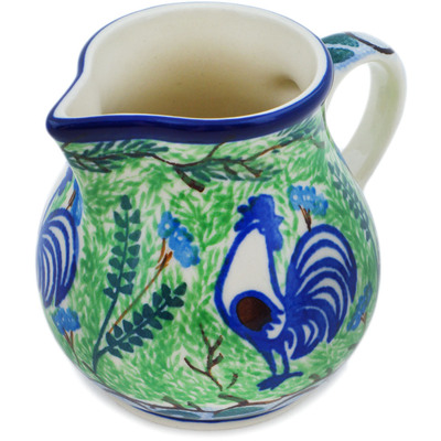 Polish Pottery Creamer 7 oz Blue Rooster UNIKAT