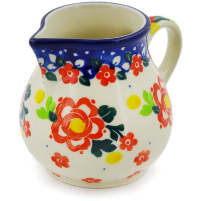 Polish Pottery Creamer 7 oz Floral Puzzles UNIKAT