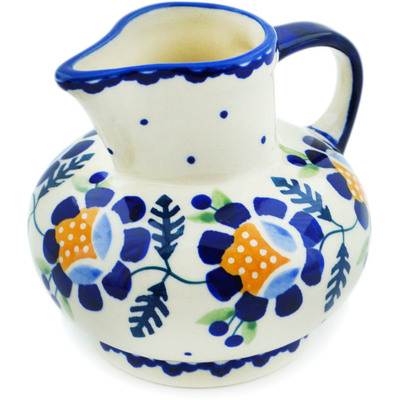 Polish Pottery Creamer 7 oz Orange And Blue Flower