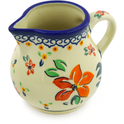 Polish Pottery Creamer 7 oz Orange Clematis