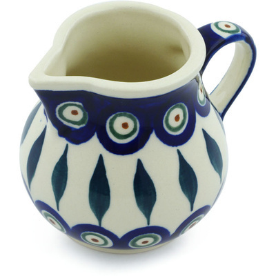 Polish Pottery Creamer 7 oz Peacock Leaves