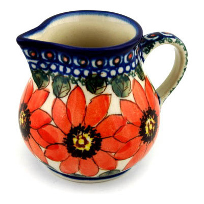 Polish Pottery Creamer 7 oz Red Blooms UNIKAT