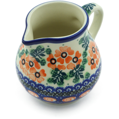 Polish Pottery Creamer 7 oz Red Floral Harmony UNIKAT