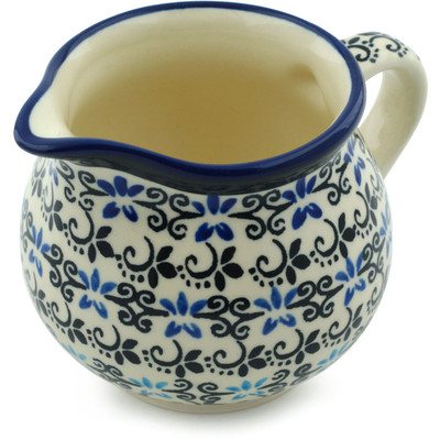 Polish Pottery Creamer 8 oz Black And Blue Lace