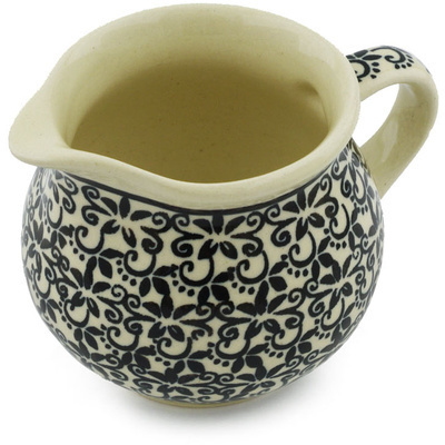 Polish Pottery Creamer 8 oz Black Lace Vines