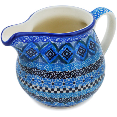 Polish Pottery Creamer 8 oz Blue Kaleidoscope UNIKAT