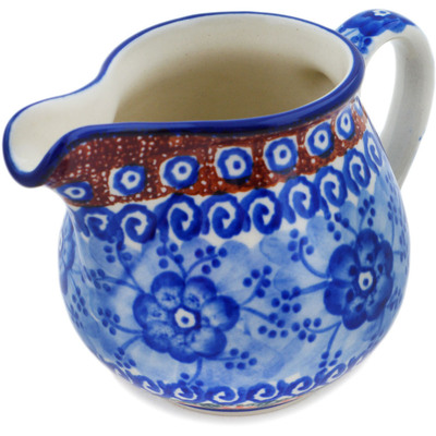 Polish Pottery Creamer 8 oz Dancing Blue Poppies UNIKAT
