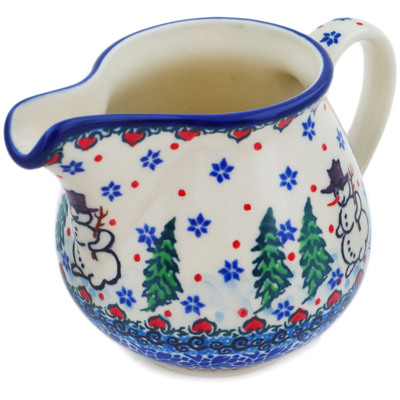 Polish Pottery Creamer 8 oz Dancing Snowman UNIKAT