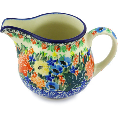 Polish Pottery Creamer 8 oz Hidden Meadow UNIKAT