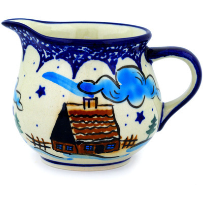 Polish Pottery Creamer 8 oz Winter Chalet