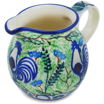 Polish Pottery Creamer Small Blue Rooster UNIKAT