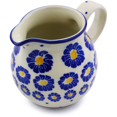 Polish Pottery Creamer Small Blue Zinnia