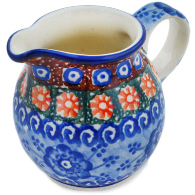 Polish Pottery Creamer Small Dancing Blue Poppies UNIKAT