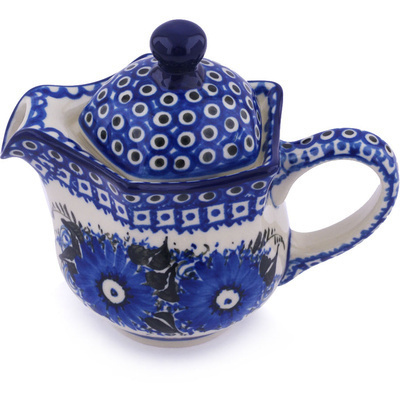 Polish Pottery Creamer with Lid 12 oz Mardigras Mask UNIKAT