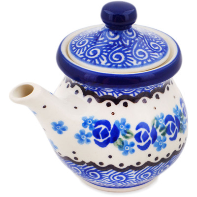 Polish Pottery Creamer with Lid 5 oz Blue Bud Sea