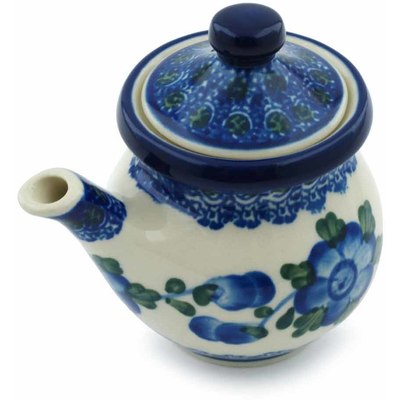 Polish Pottery Creamer with Lid 5 oz Blue Poppies