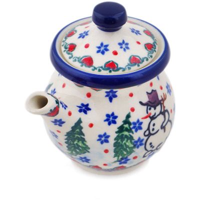 Polish Pottery Creamer with Lid 5 oz Dancing Snowman UNIKAT