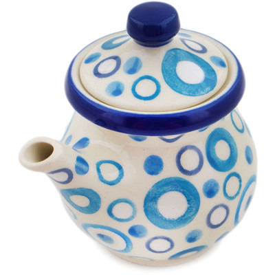 Polish Pottery Creamer with Lid 5 oz Groovy Blues UNIKAT