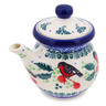 Polish Pottery Creamer with Lid 5 oz Holly Robin