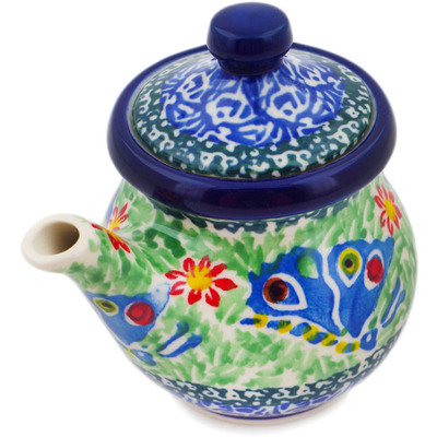 Polish Pottery Creamer with Lid 5 oz Ring Of Flowers UNIKAT