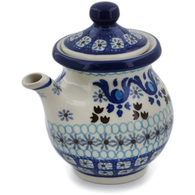 Polish Pottery Creamer with Lid 7 oz Blue Ice