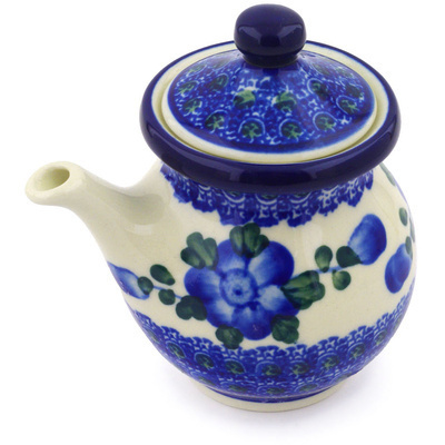 Polish Pottery Creamer with Lid 7 oz Blue Poppies