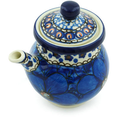 Polish Pottery Creamer with Lid 7 oz Cobalt Poppies UNIKAT