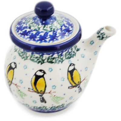 Polish Pottery Creamer with Lid 7 oz Happy Goldfinch