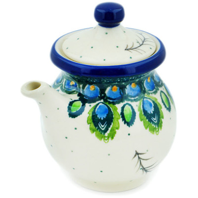 Polish Pottery Creamer with Lid 7 oz Peacock Feather