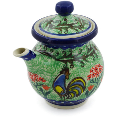 Polish Pottery Creamer with Lid 7 oz Rooster Dance UNIKAT