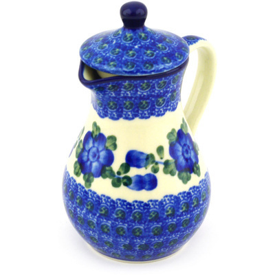 Polish Pottery Creamer with Lid 8 oz Blue Poppies