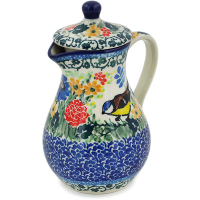 Polish Pottery Creamer with Lid 8 oz In The Garden UNIKAT