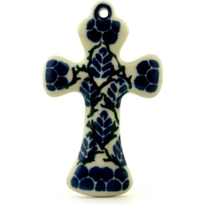 Polish Pottery Cross 3&quot; Aspen Leaf Trellis