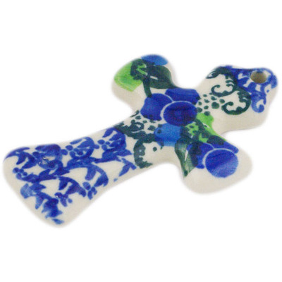 Polish Pottery Cross 3&quot; Blue Berry Garland