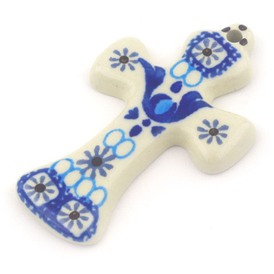 Polish Pottery Cross 3&quot; Blue Ice