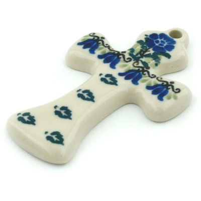 Polish Pottery Cross 3&quot; Blue Lace