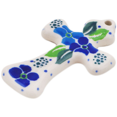 Polish Pottery Cross 3&quot; Blue Phlox