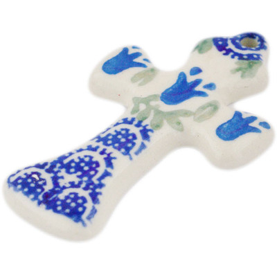 Polish Pottery Cross 3&quot; Blue Tulip