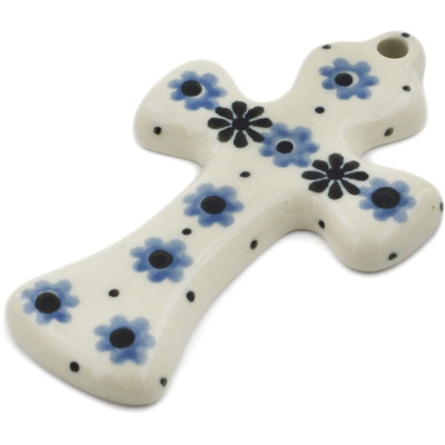 Polish Pottery Cross 3&quot; Flowers Covered With Snow