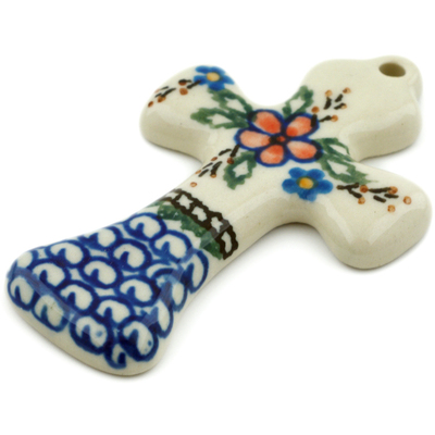 Polish Pottery Cross 3&quot; Lancaster Rose