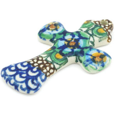 Polish Pottery Cross 3&quot; Mardi Gras UNIKAT