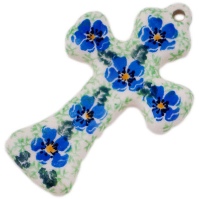 Polish Pottery Cross 3&quot; Scarlet Pimpernel Flower