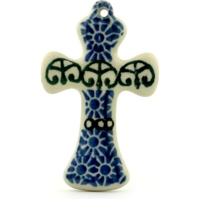 Polish Pottery Cross 3&quot; Scroll Window