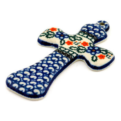 Polish Pottery Cross 5&quot; Cobblestone Garden