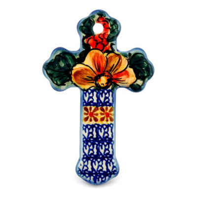 Polish Pottery Cross 5&quot; Colorful Bouquet UNIKAT